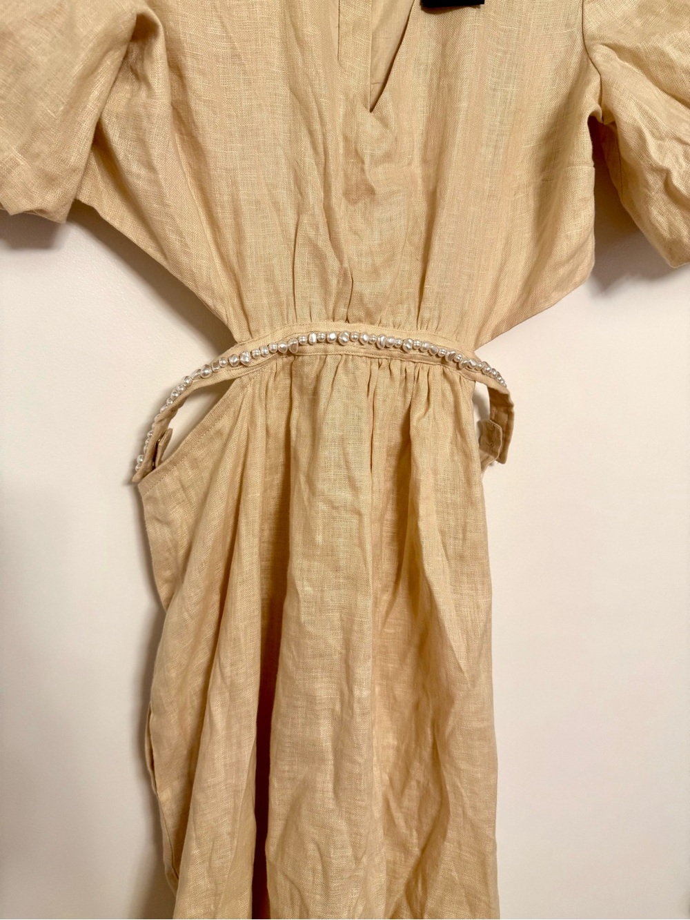 Maje Rivague Linen Pearl Cut out Midi Dress 6 Sz 38 NEW NWT - Picture 8 of 13
